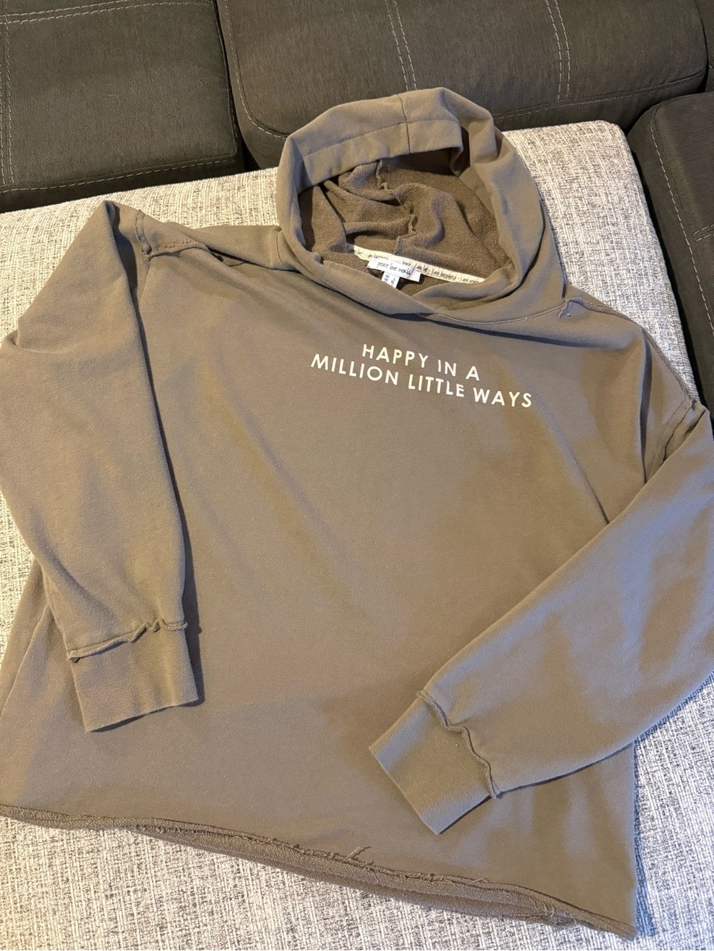 Peace Love World Olive Green Hoodie with White Script